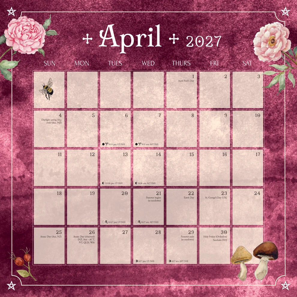2027 Seasons of the Witch Wall Calendar by Lorriane Anderson, Witchy 12-Month Self-Care Calendar