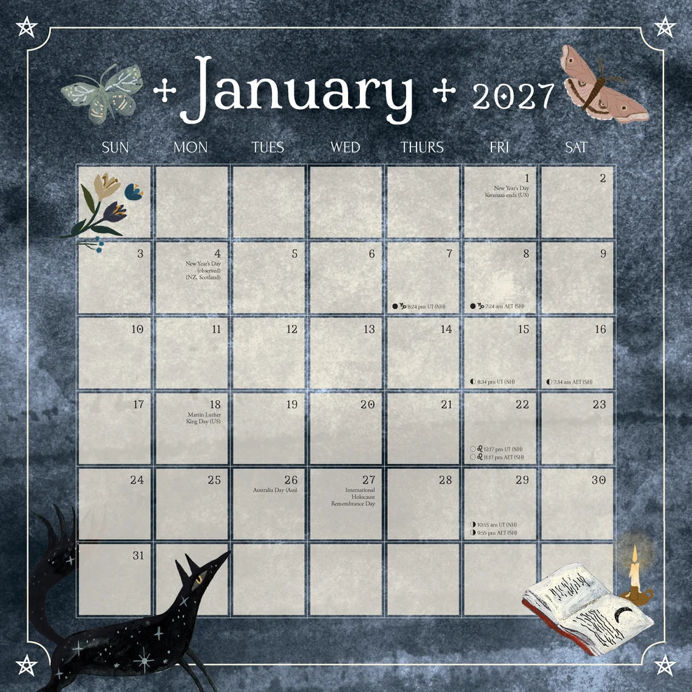 2027 Seasons of the Witch Wall Calendar by Lorriane Anderson, Witchy 12-Month Self-Care Calendar
