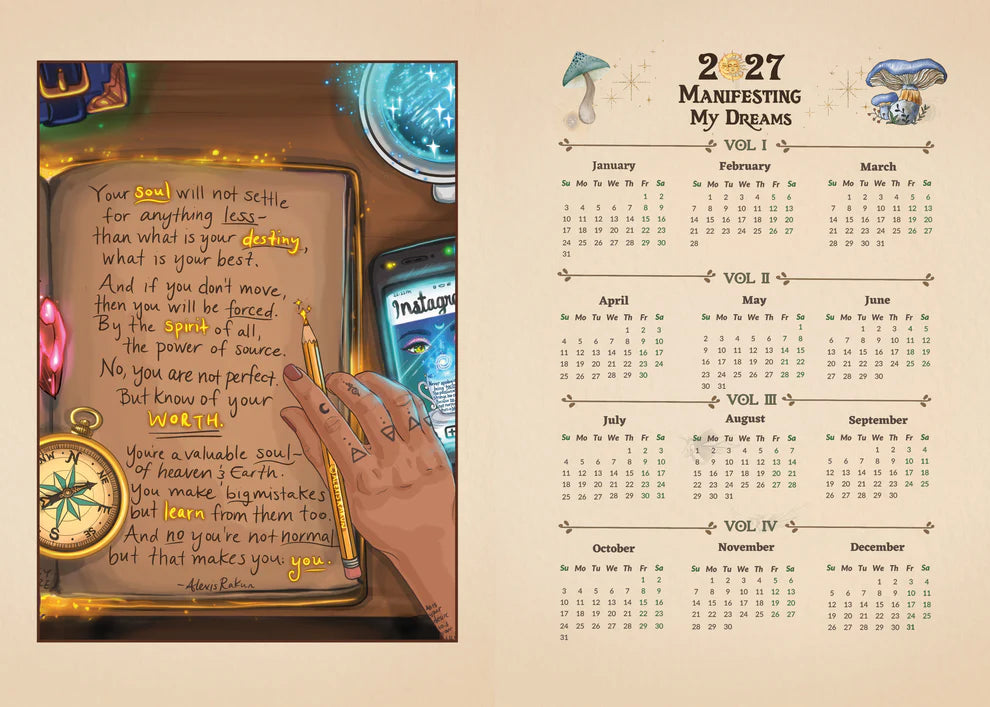 2027 Manifest Your Dreams Planner Calendar by Alexis Rakun, Guided Manifestation Journal