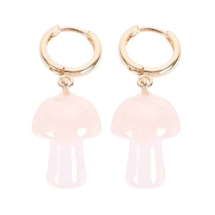 Rose Quartz Crystal Mushroom Earrings - Water Moon Shop