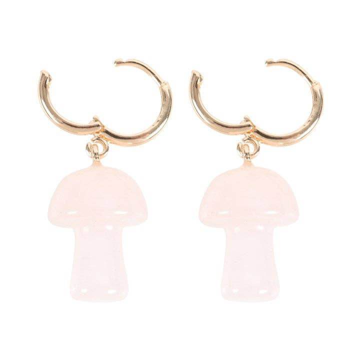 Rose Quartz Crystal Mushroom Earrings - Water Moon Shop