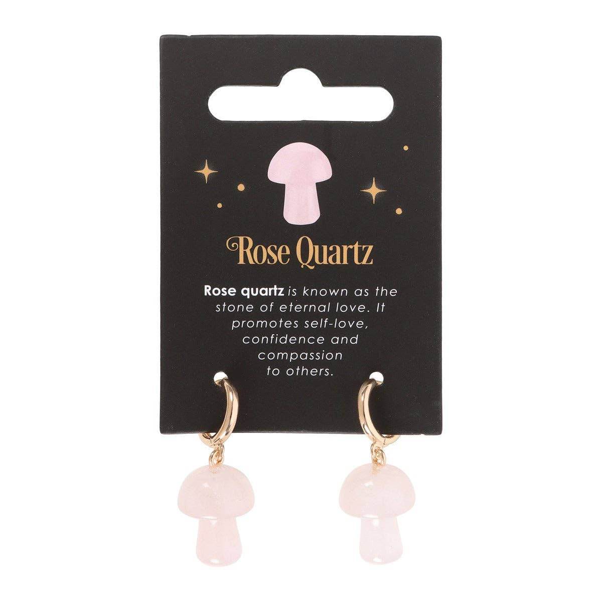 Rose Quartz Crystal Mushroom Earrings - Water Moon Shop