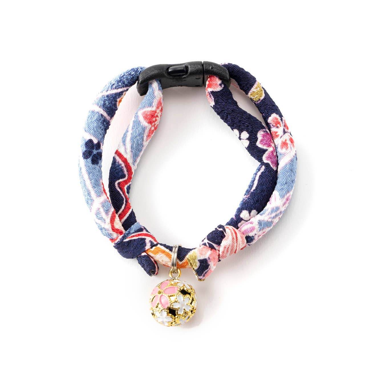 Chirimen Sakura Cat Collar (Blue) - Water Moon Shop