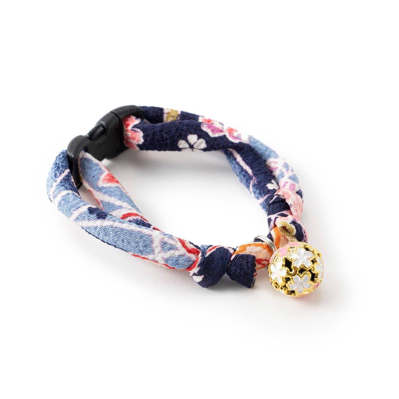 Chirimen Sakura Cat Collar (Blue) - Water Moon Shop
