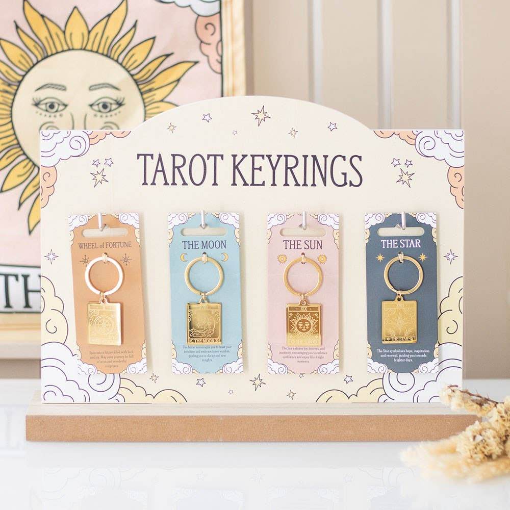 Vintage Tarot Card Keyrings, Sun, Moon, Wheel of Fortune, Star - Water Moon Shop