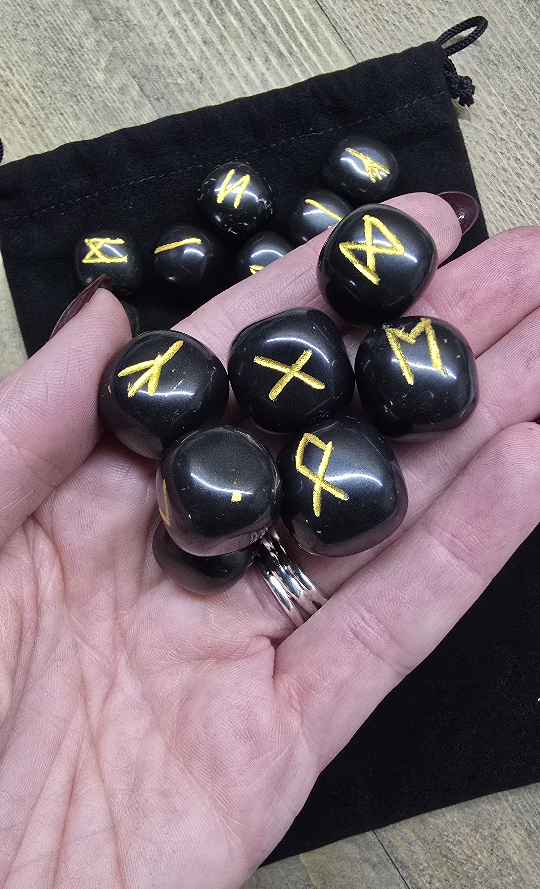 The Big Book of Runes & Rune Stones Rainbow Moonstone, Black Agate, Shungite, Bundle
