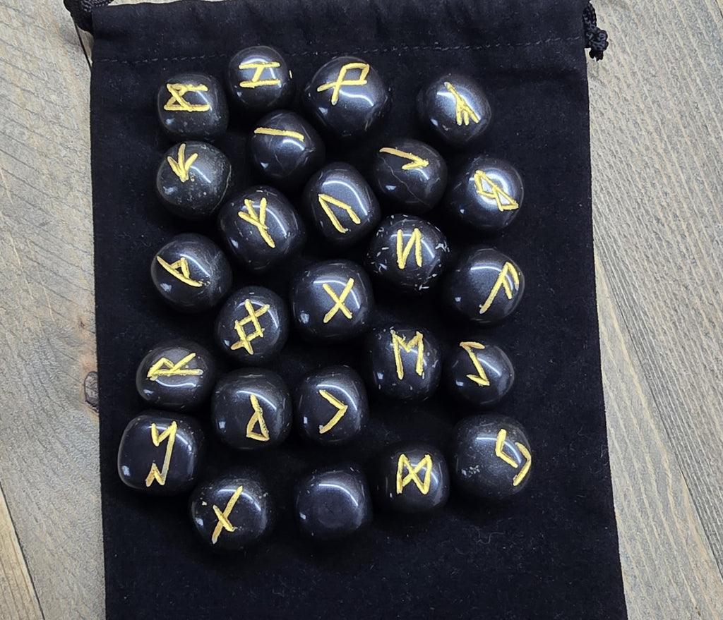 The Big Book of Runes & Rune Stones Rainbow Moonstone, Black Agate, Shungite, Bundle
