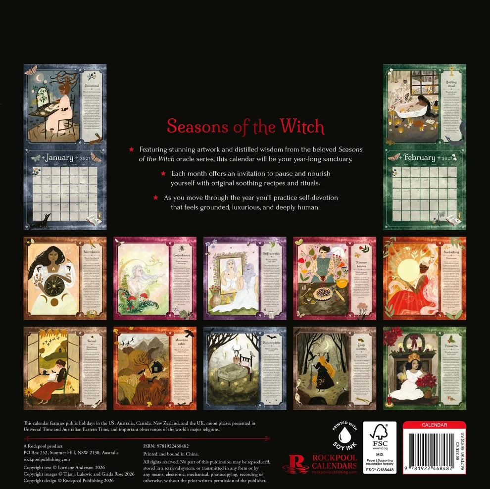 2027 Seasons of the Witch Wall Calendar by Lorriane Anderson, Witchy 12-Month Self-Care Calendar