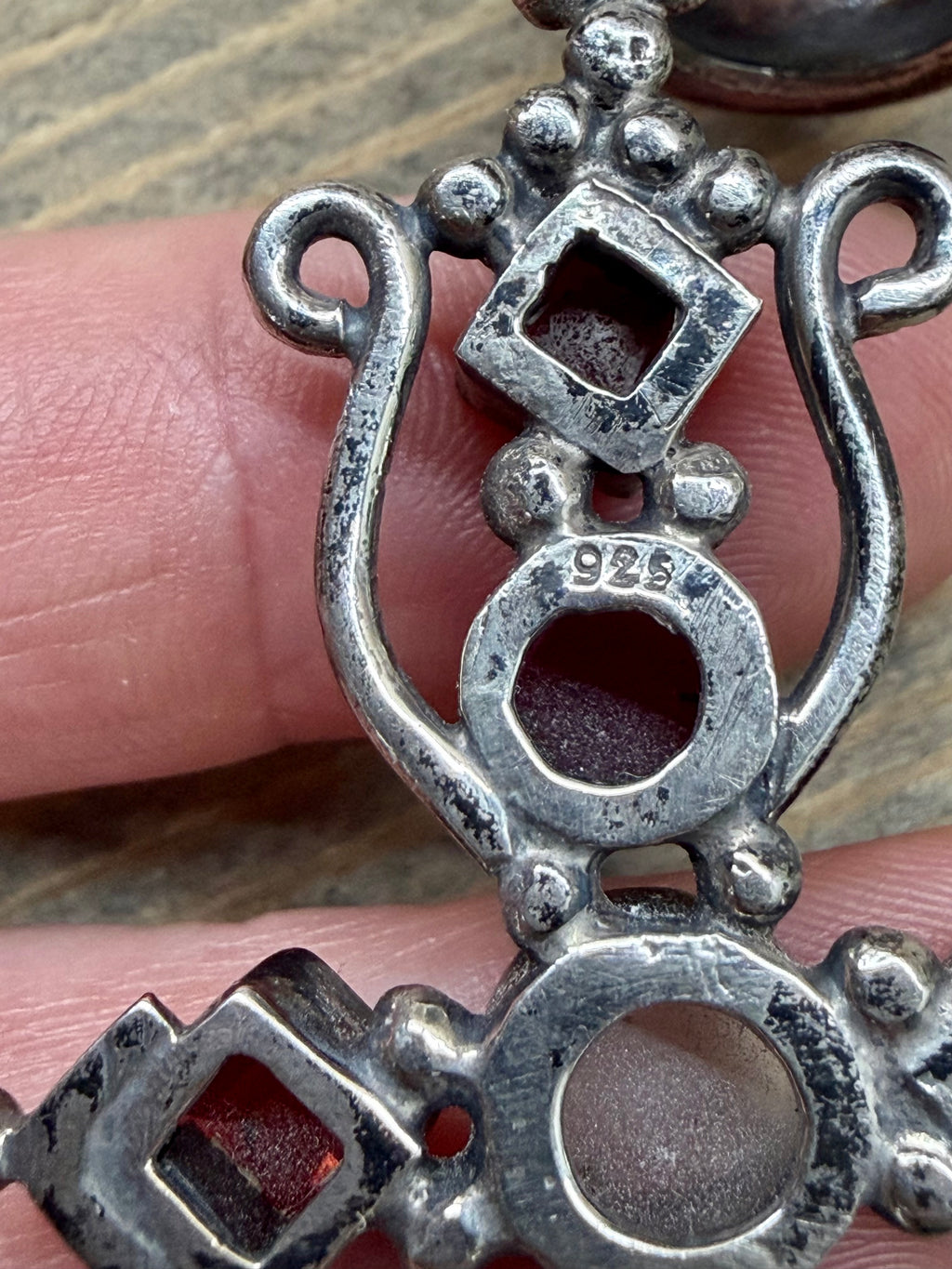 Vintage Artisan Bali 925 Silver Cross Pendant, Moonstone, Garnet & Amethyst