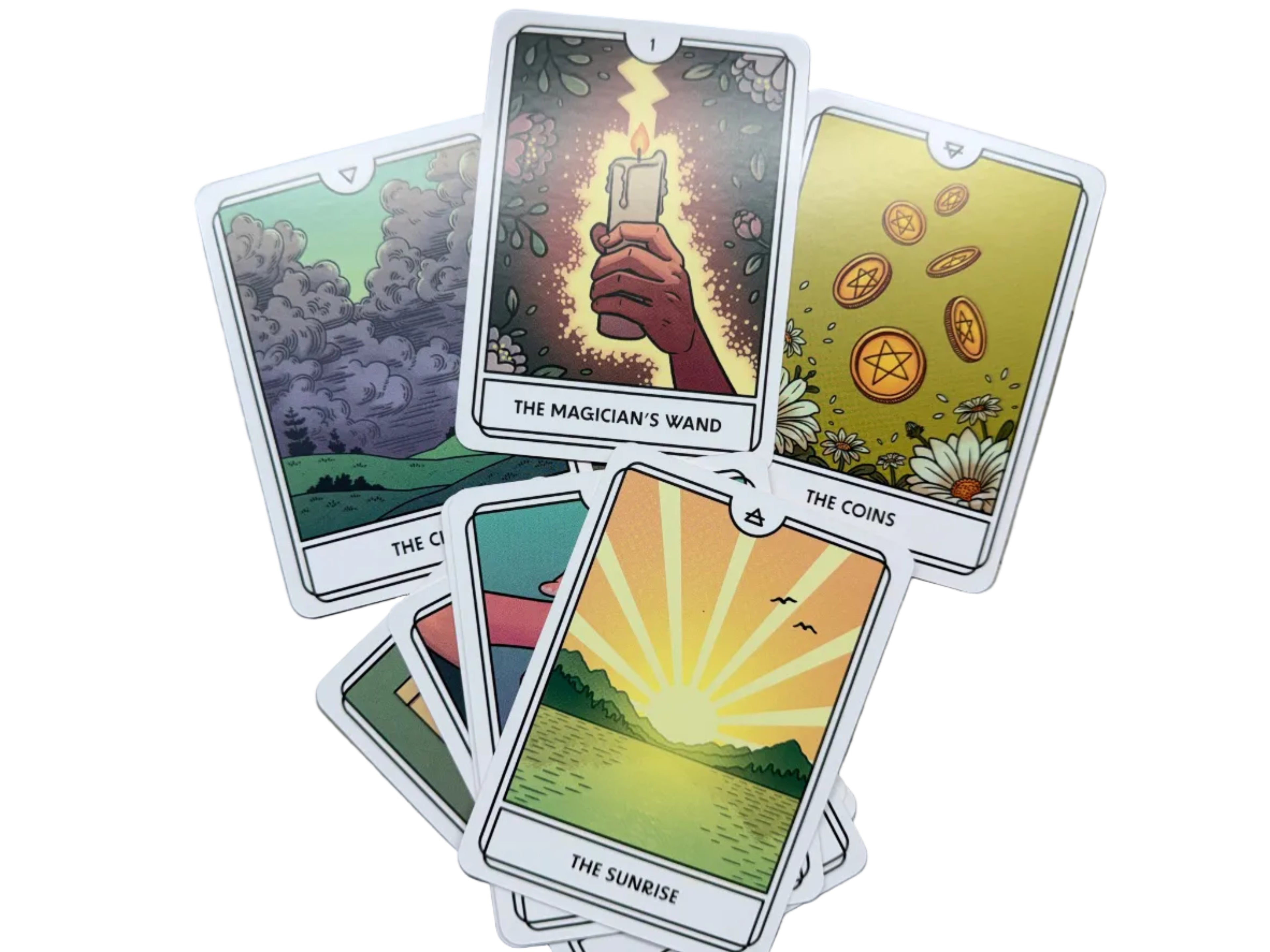Set of tarot cards on a wooden surface