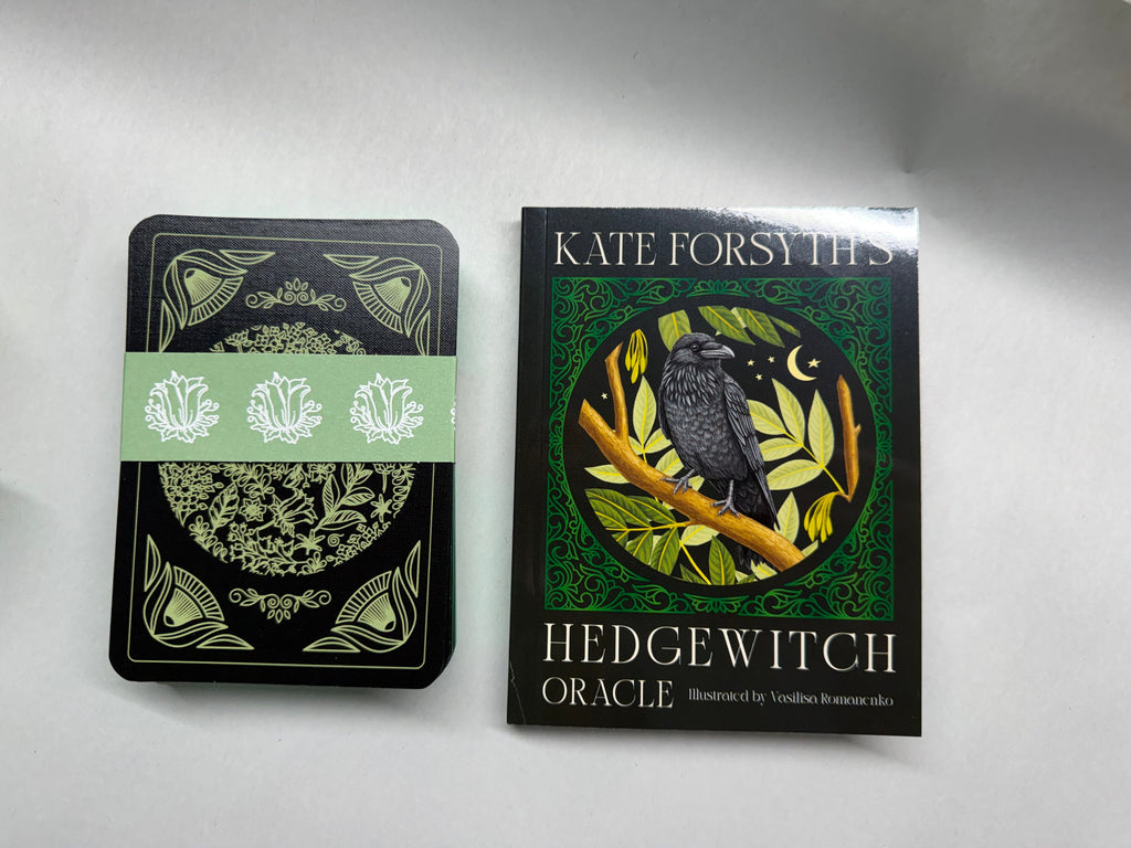 Hedgewitch Oracle book by Kate Forsyth with packaging on a white background