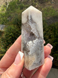 
Pink Amethyst Flower Agate druzy tower 3.5 inch crystal point front view