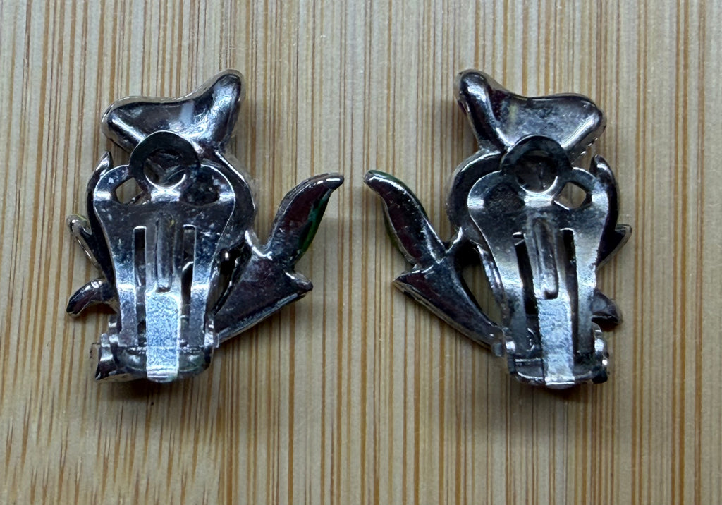 Vintage Scottish Thistle Clip-On Earrings, Purple Green Enamel Marcasite Celtic Jewelry