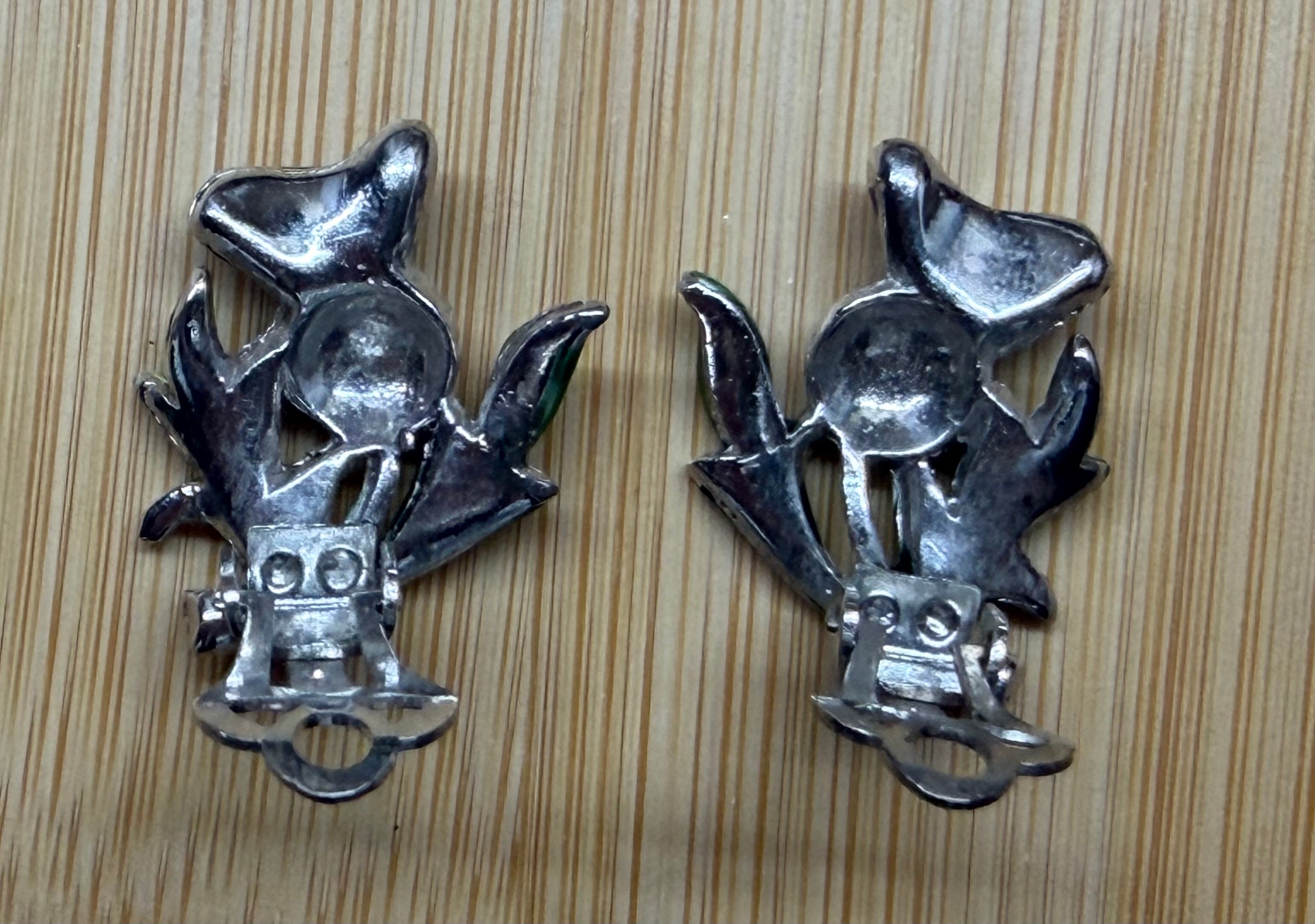 Vintage Scottish Thistle Clip-On Earrings, Purple Green Enamel Marcasite Celtic Jewelry