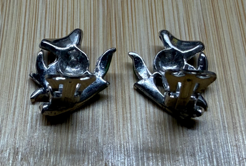 Vintage Scottish Thistle Clip-On Earrings, Purple Green Enamel Marcasite Celtic Jewelry