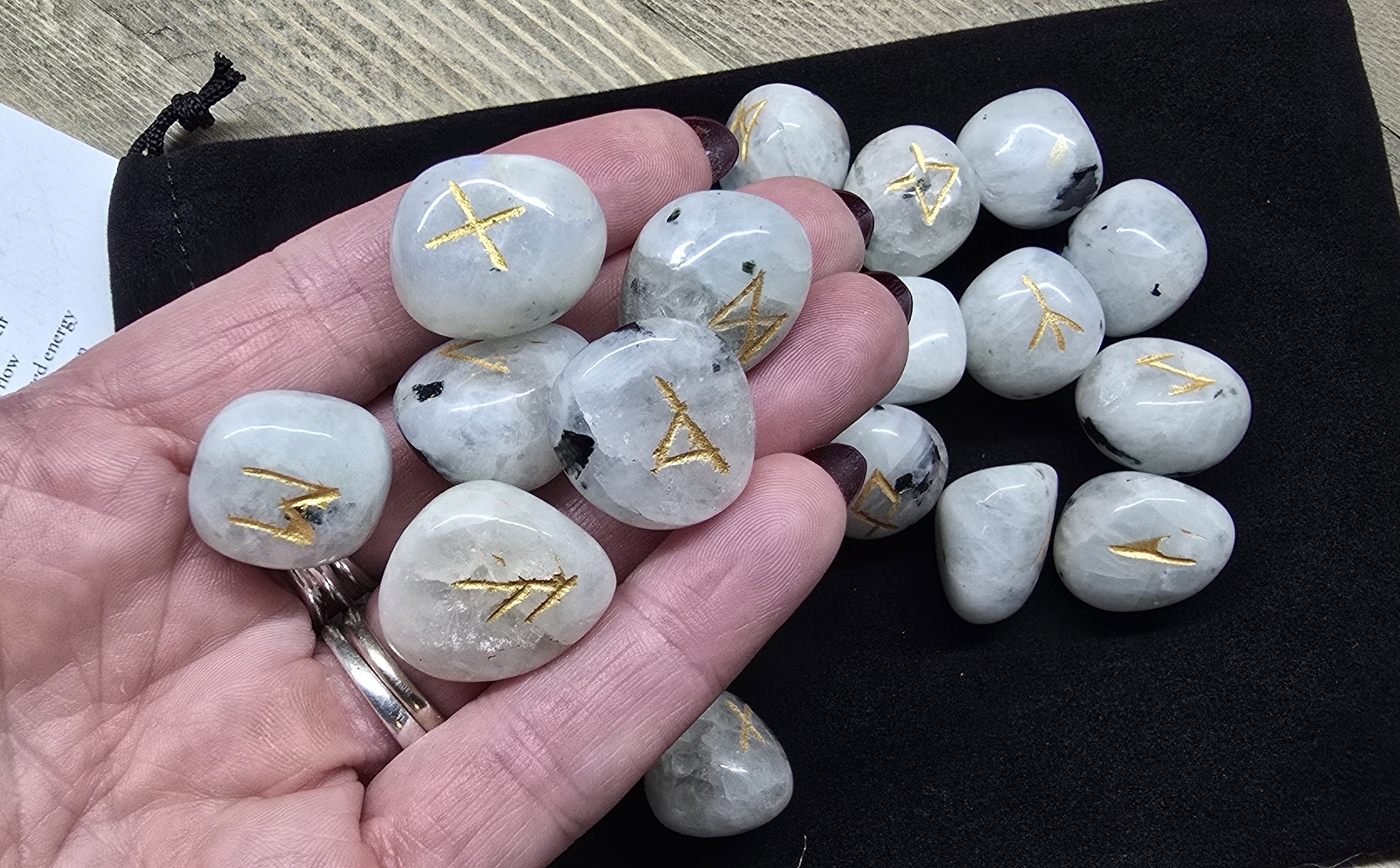 The Big Book of Runes & Rune Stones Rainbow Moonstone, Black Agate, Shungite, Bundle