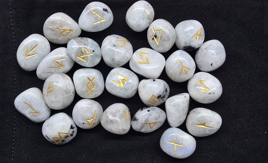 The Big Book of Runes & Rune Stones Rainbow Moonstone, Black Agate, Shungite, Bundle