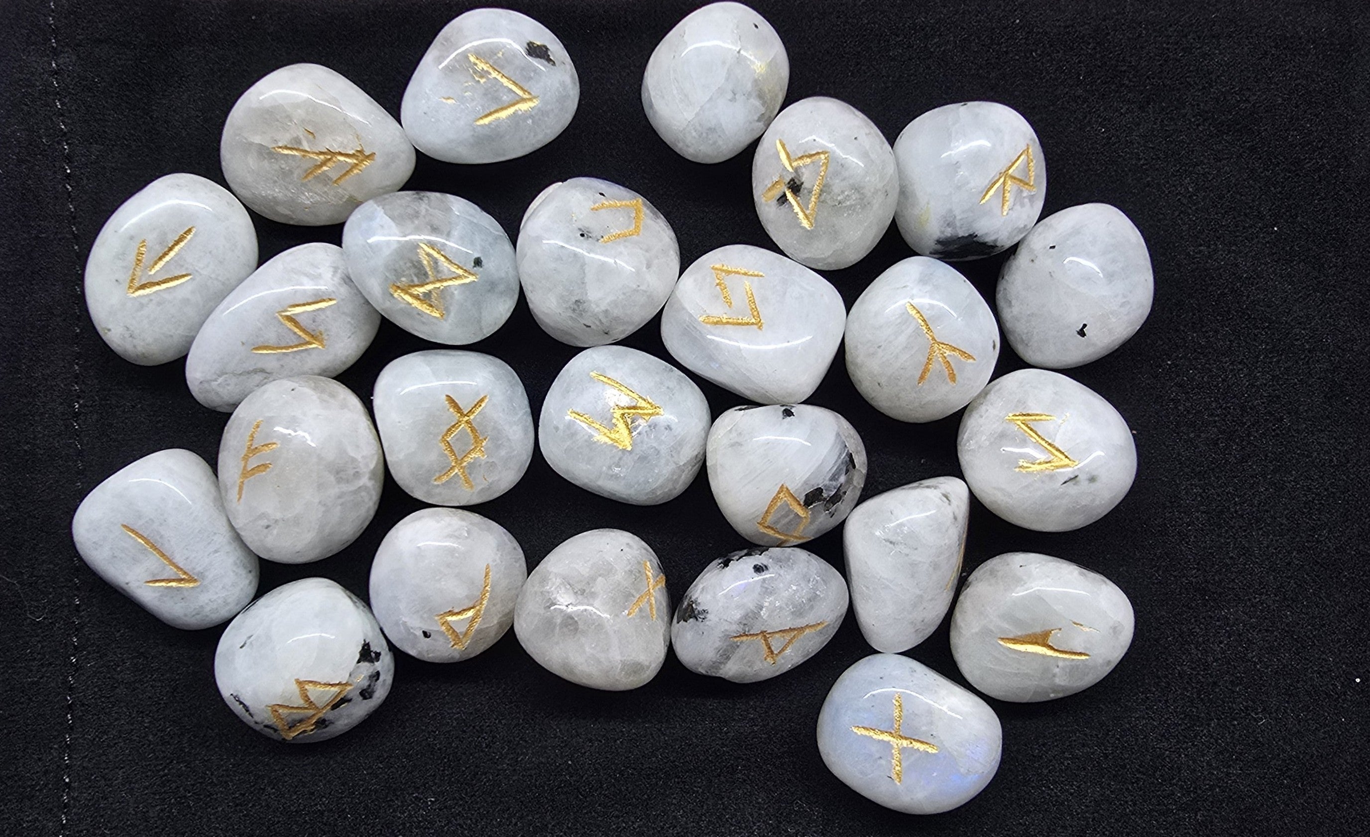 The Big Book of Runes & Rune Stones Rainbow Moonstone, Black Agate, Shungite, Bundle