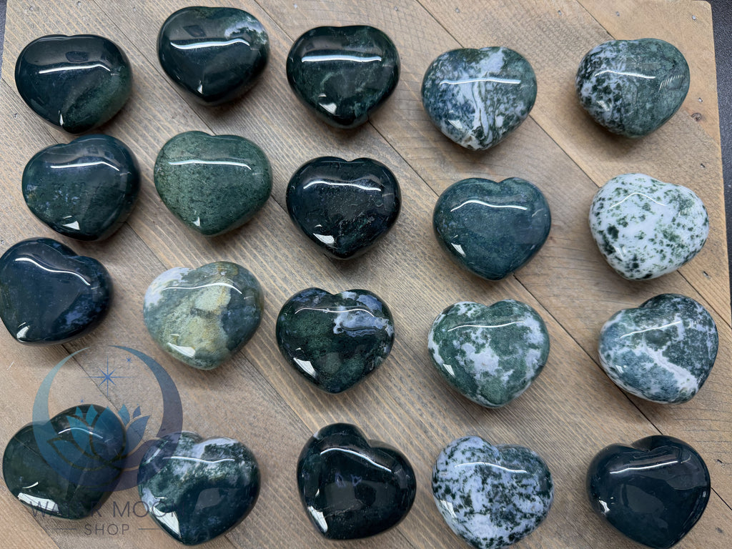 Green Moss Agate Puffy Heart