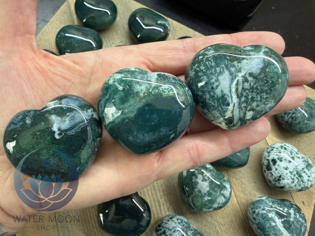 Green Moss Agate Puffy Heart
