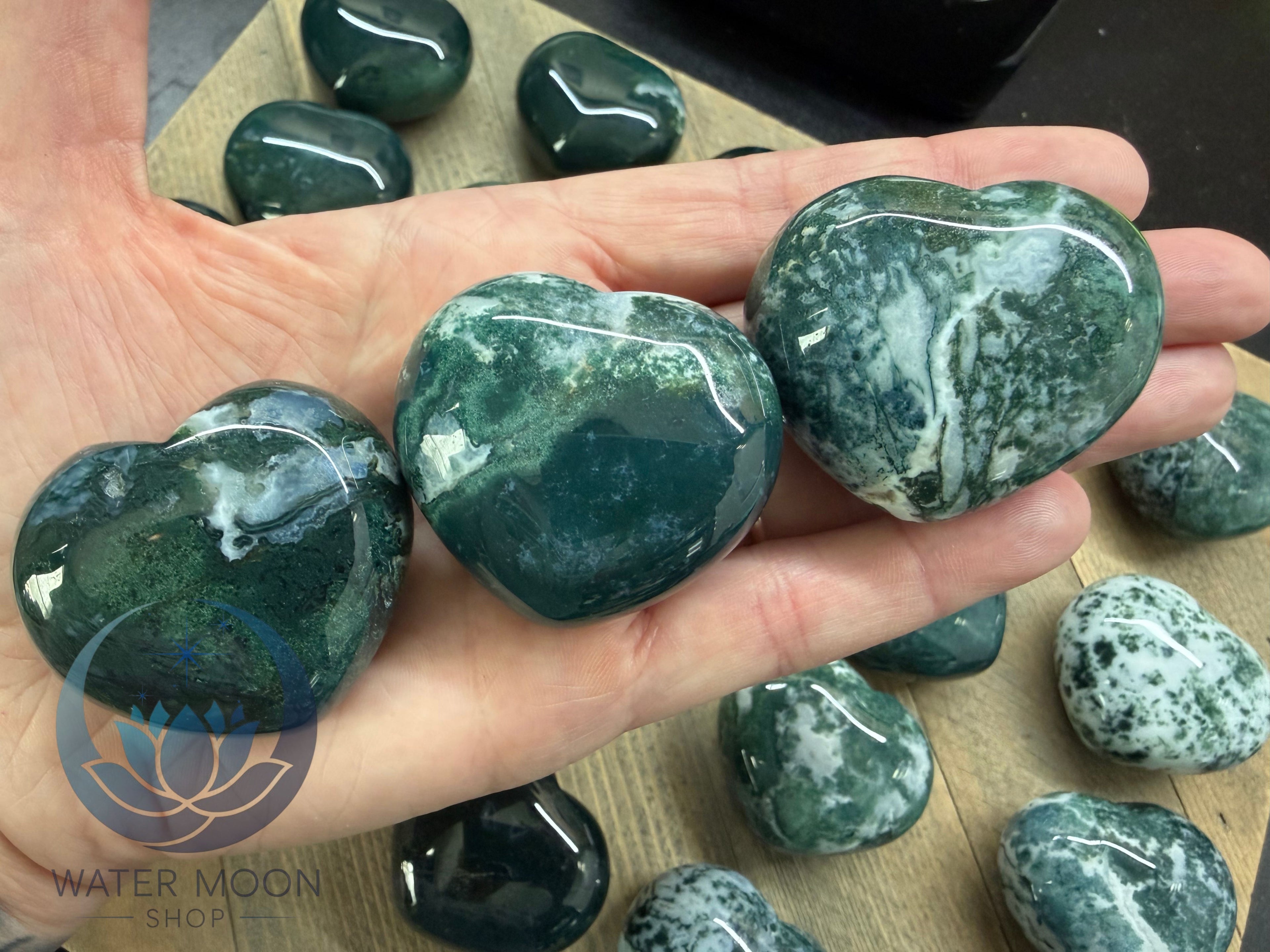 Green Moss Agate Puffy Heart