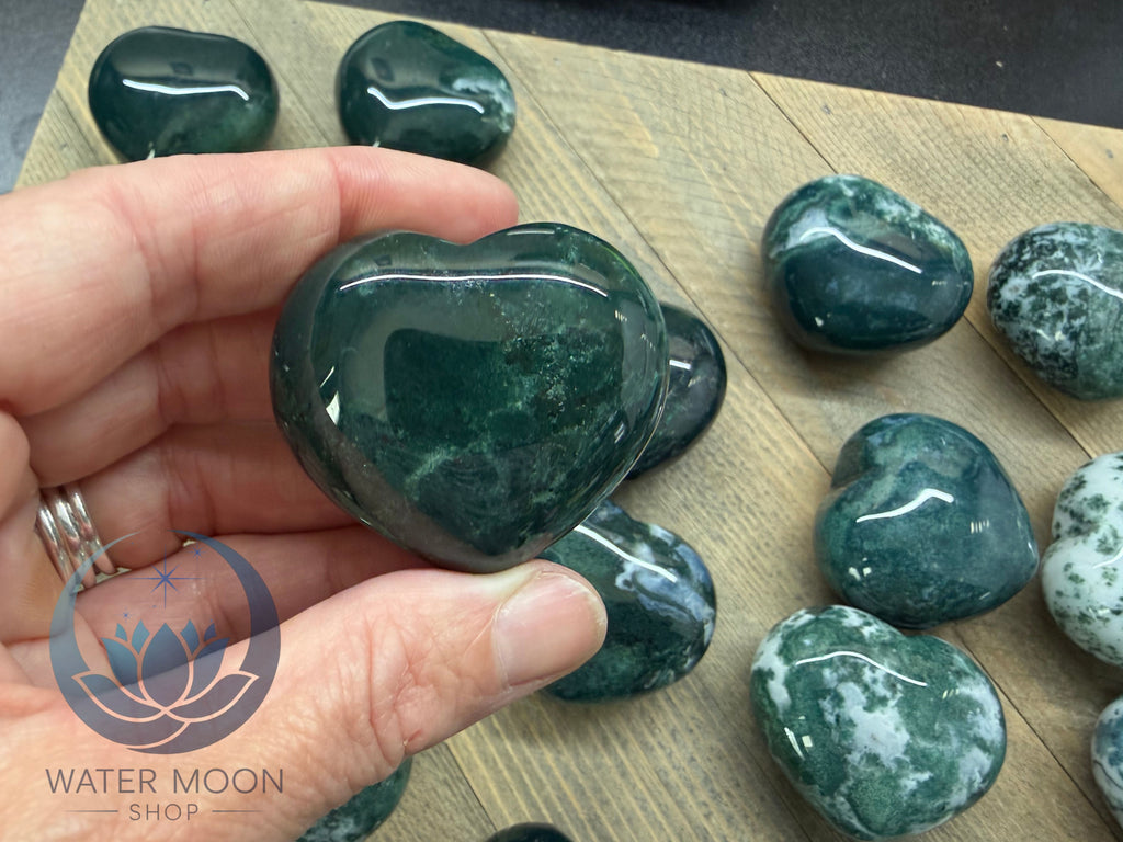 Green Moss Agate Puffy Heart