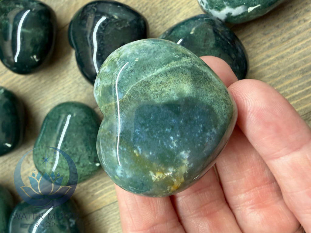 Green Moss Agate Puffy Heart