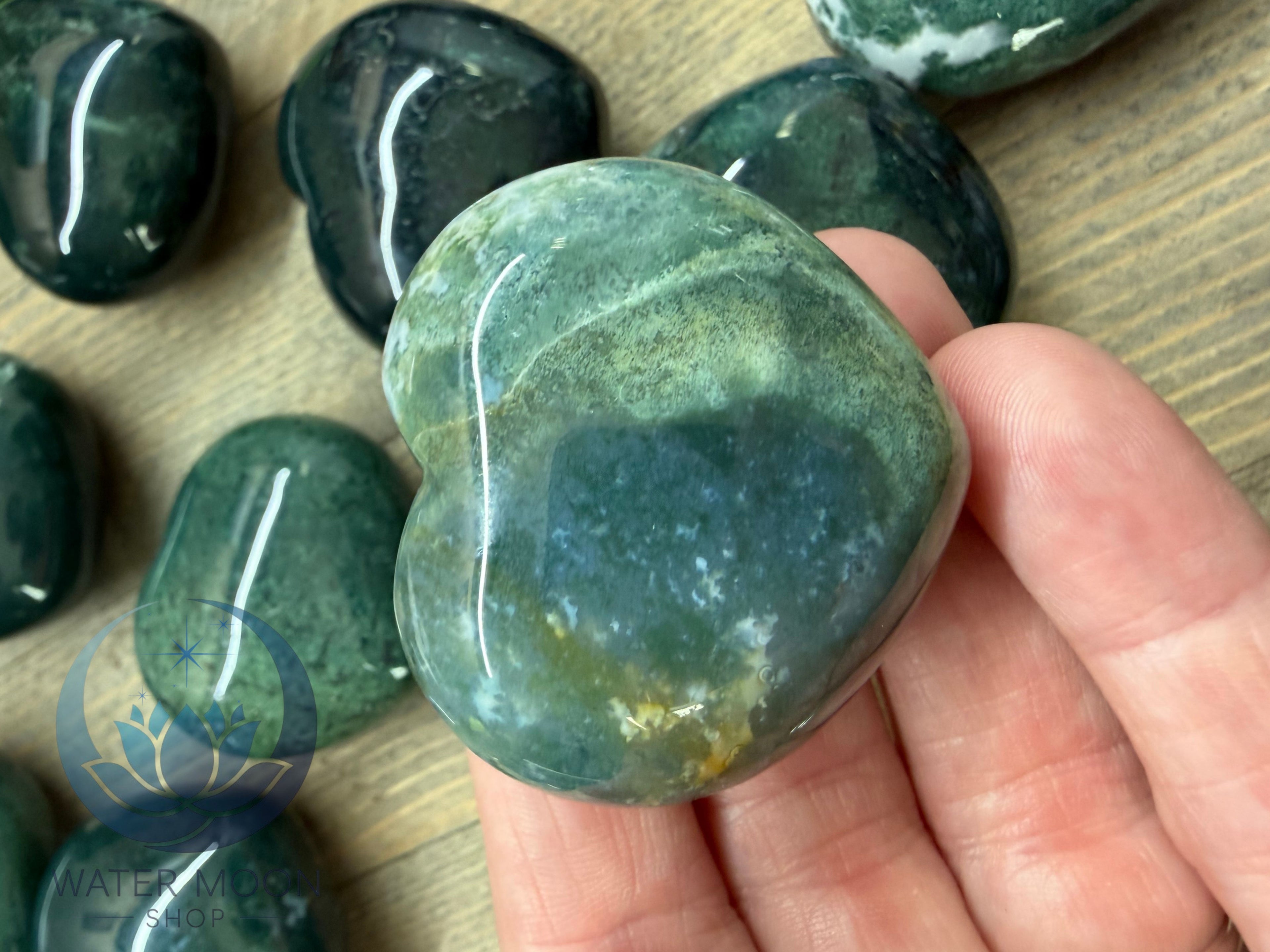 Green Moss Agate Puffy Heart