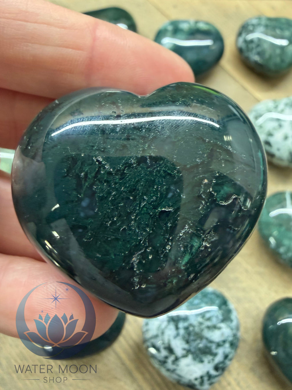 Green Moss Agate Puffy Heart