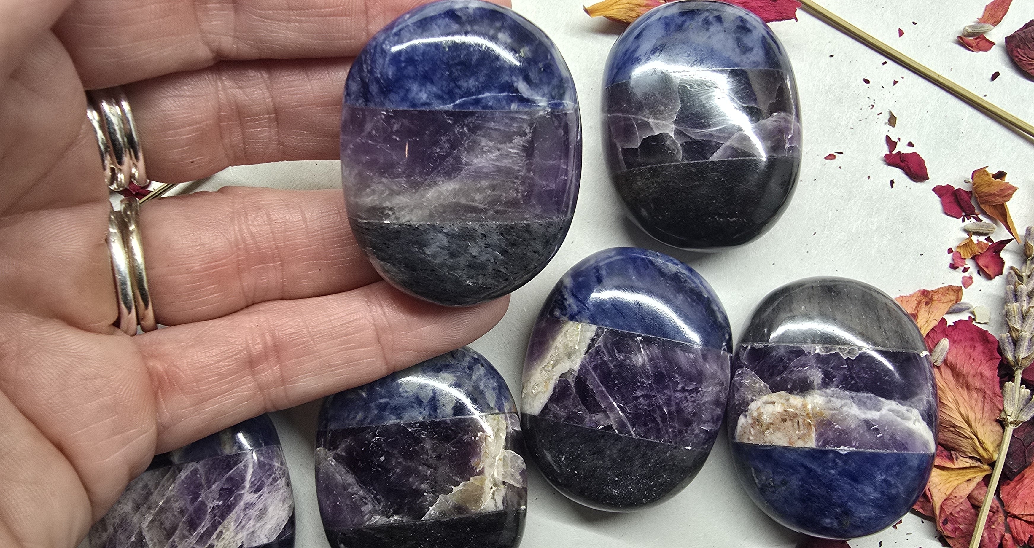 Sodalite Amethyst Blue Aventurine Combination Palm Stone