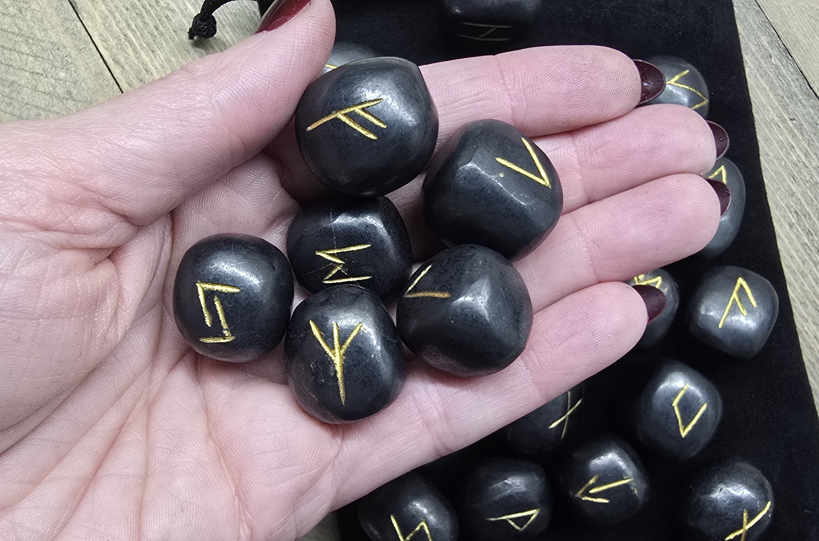 The Big Book of Runes & Rune Stones Rainbow Moonstone, Black Agate, Shungite, Bundle