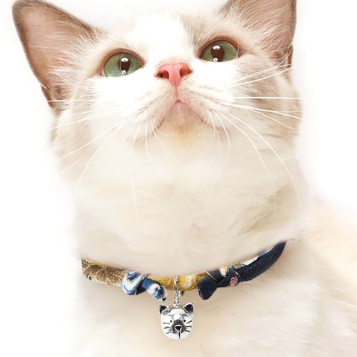 Chirimen Hanabi Fireworks Cat Collar (Midnight Blue) - Water Moon Shop