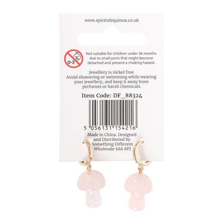 Rose Quartz Crystal Mushroom Earrings - Water Moon Shop