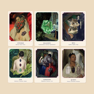 Broccoli Crystal Oracle Deck featuring unique artistic cards including Cinnabar, Malachite, and Jade