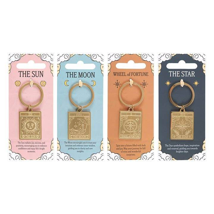 Vintage Tarot Card Keyrings, Sun, Moon, Wheel of Fortune, Star - Water Moon Shop