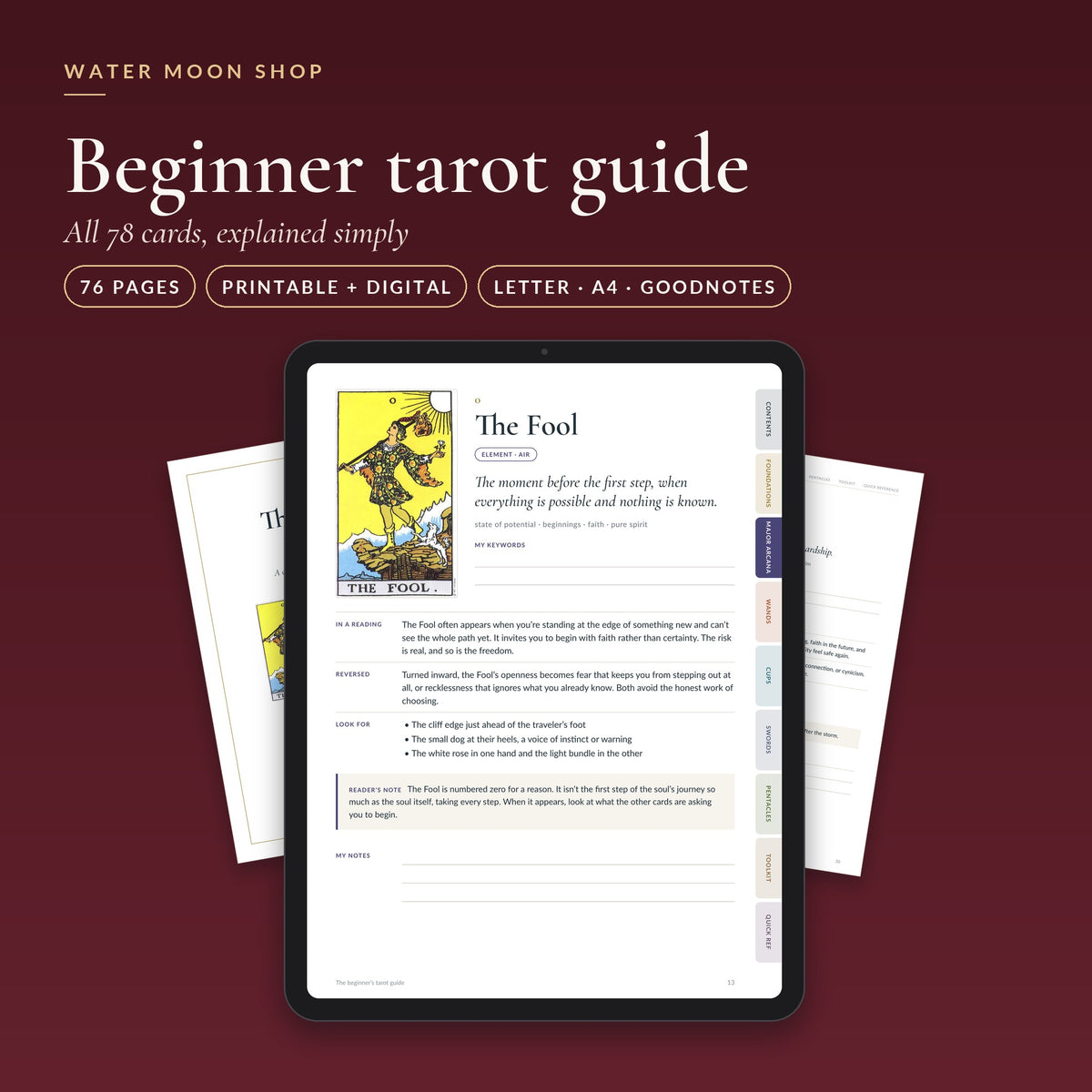 Beginner tarot guide PDF: 78 card meanings, printable and digital